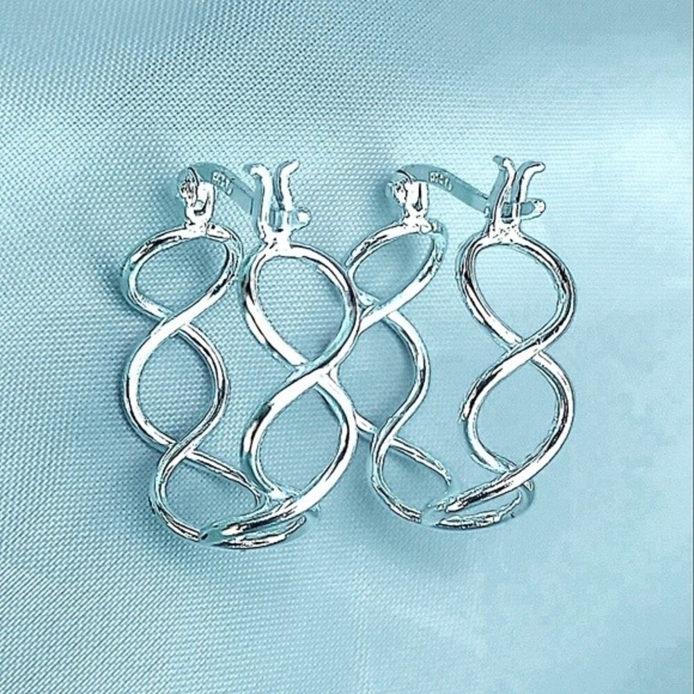 Sterling Silver Architectural Infinity Hoop Earrings - NEW - Picture 3 of 4